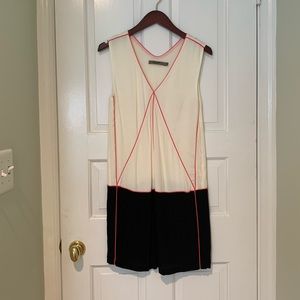 Black & off white Aryn K dress w pink piping